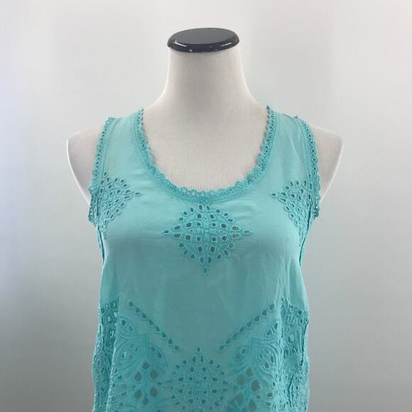 Johnny Was Blue Embroidered Eyelet Spear Tank Top - Picture 5 of 11